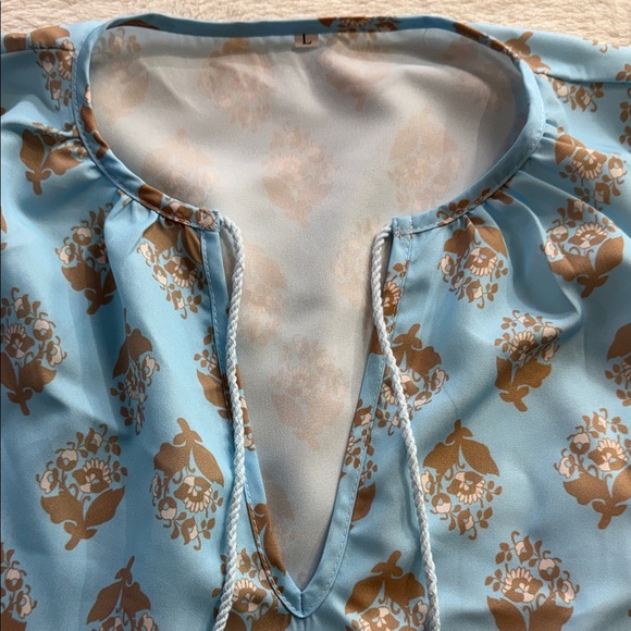 Boutique Blue and Cream Floral Print Bohemian Maxi Dress - Picture 11 of 12